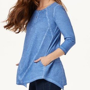 LOGO Distressed Cotton Slub Henley Top 2551